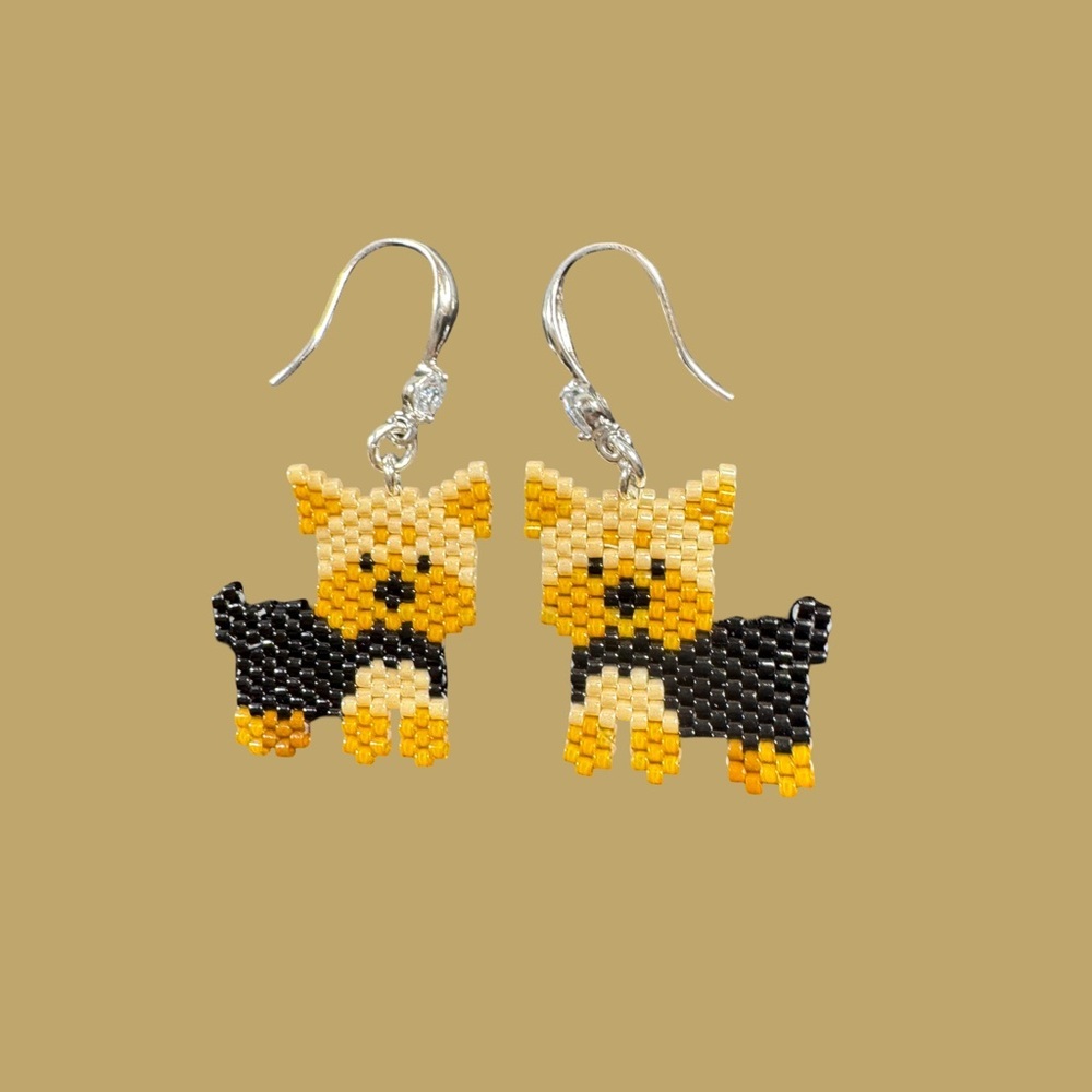 Hand crafted Yorkshire Yorkie Terrier beaded earrings cute dog gift - Picture 3 of 4